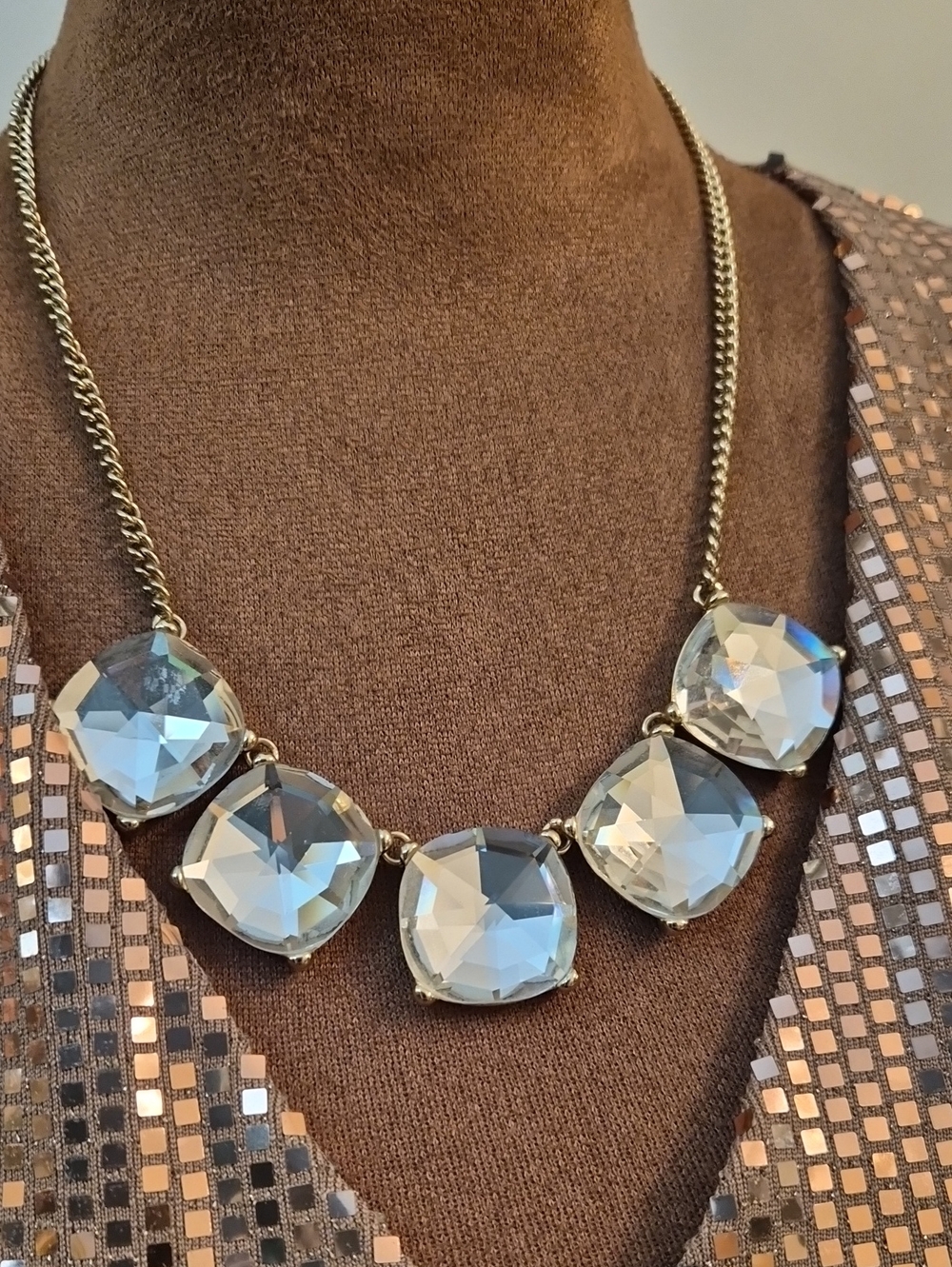 The Limited Gold-Tone Necklace with Clear Faceted Crystals